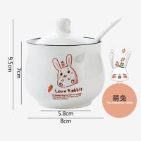一个装[萌兔]送勺 陶瓷调料罐调味罐带盖盐罐糖罐辣椒油罐调料盒胡椒罐花椒罐佐料罐