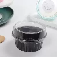 黑盒+盖子(不含贴纸) 50套 圆形雪媚娘包装盒子大福单粒个透明一次性打包慕斯蛋糕杯泡芙糯米