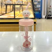 迪克猪塑料杯400ml-粉红 单杯子[无赠品] 可爱少女心单层塑料杯nis森系韩版卡通儿童搅拌杯学生直饮耐摔杯