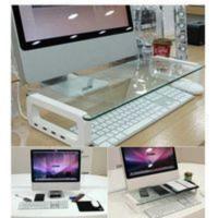 带USB HUB集线器钢化玻璃桌面可放电脑笔记本显示器增高架收纳架 带USB HUB集线器钢化玻璃桌面可放电脑笔记本显示