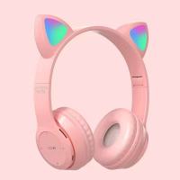 少女粉[猫耳发光] 送充电线+音频线+质保一年 猫耳游戏头戴式蓝牙发光耳麦可爱女生无线多功能苹果安卓通用耳机