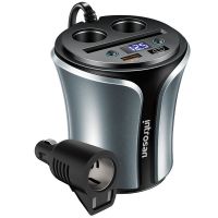 108AC 3.0快充+PD闪充灰色 单机无礼品 车载充电器 快充 闪充一拖三杯式通用电压监测QC3.0快充点烟器