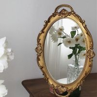 椭圆镜子 法式复古化妆镜宫廷风浮雕金色镜子欧式婚纱摄影道具影楼拍摄摆件