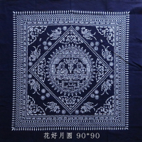 花好月圆(90*90) 手工染双面桌布(误差5cm左右) 乌镇蓝印花布桌布手工蜡染双面印花复古台布农家乐茶馆中式餐桌布