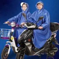 有袖蓝色 XXXXL 。有袖雨衣山地车电动车雨披带袖子成人徒步骑行男女单人加大加厚
