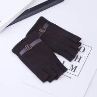 男不倒绒半指-咖啡 均码 男士半指手套冬季保暖麂皮绒加厚加绒露指学生写字办公开车防寒