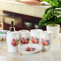 五件套(柏林玫瑰) 特价五件套陶瓷洗漱套装欧式简约卫浴用品卫生间牙刷杯洗手液瓶