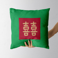 绿色-绿女（双面图案50*50cm） 枕套喜庆客厅潮靠垫靠背大c吉大利大沙发床头抱腰国喜字枕结婚靠