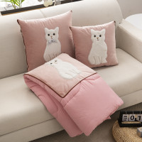 白猫粉-贴布绣抱枕被 约40X40厘米 展开110X150厘米 抱枕被子两用枕头被汽车载内靠枕靠垫办公室午睡神器空调毯二
