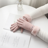 粉色 均码 猫咪手套冬天女ins可爱骑行保暖防寒加绒骑车防风麂皮绒