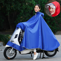纯蓝色(无镜套)-V82 XXXL 可拆卸雨罩男装全身雨披带帽雨衣小龟王超薄骑车摩托车特大号镜套