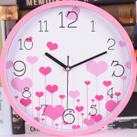 31cm爱心满满 12英寸 时尚创意金属时钟水墨花卉 装饰水墨荷花静音客厅中式挂钟石英钟