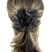 彩蝶黑纱 韩国条纹绢纱蝴蝶结大号成人抓夹盘发发抓优雅气质女发夹子头饰