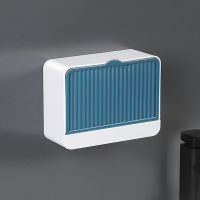 单格蓝色 肥皂置物架沥水卫生间壁挂式香皂盒带盖免打孔创意双层肥皂盒收纳