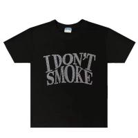 黑色 水钻 S idontsomke国潮牌拒绝吸烟SMOKE嘻哈男女情侣烫钻水钻短袖发泡T恤