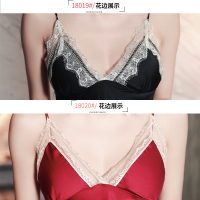 18019跟18020#两款花边区别图 M 吊带+睡袍 春秋性感睡衣女夏天两件套吊带胸垫睡裙冰丝绸睡袍套装情趣家居服