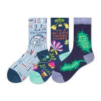 看书+蓝色花+生菜叶 均码 LIFEDIFF秋冬袜子女棉质中筒袜堆堆袜学院风可爱卡通个性ins潮袜