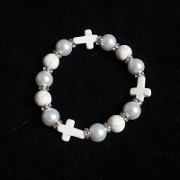 白色十字架手链 珍珠松石水钻十字架手链串珠手串潮人ins酷帅暗黑原宿风街头嘻哈