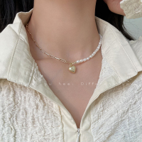 天然淡水珍珠爱心项链 巴洛克天然珍珠项链女夏轻奢小众2021小米粒双层颈链复古配饰