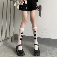 白底黑蝴蝶结 均码 夜间教习室小腿袜蝴蝶结长筒袜白色jk夏季薄款短袜袜子女中筒袜潮