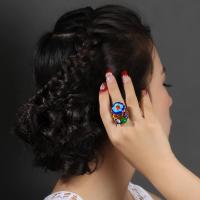 蓝色 JYBZ13#18 民族风戒指女复古宫廷夸张饰品花朵景泰蓝手工指环手饰配饰秋冬