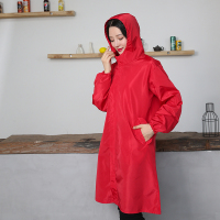 新款双拉链头红色XL 男女风衣式罩衣外套成人防水工作服家用厨房防油围裙长袖单层加厚