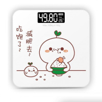白色 【吃饱了】 电池 称重电子秤体重秤家用小型精准专用女生可爱人体秤高精度充电。