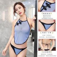 蓝色肚兜+T裤 均码 民国情趣长旗袍女古代肚兜性感内衣内裤极度诱惑免脱激情透明睡衣