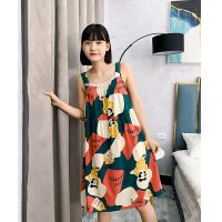 甜甜熊猫 M 推荐体重:(90-115斤) 睡裙女夏棉绸薄款蕾丝吊带睡衣学生春秋大码宽松人造棉家居服外穿