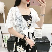 白色 M(建议10-130斤) 大码女装胖MM200斤蕾丝小披肩坎肩外套薄夏短款外搭防晒衣女开衫