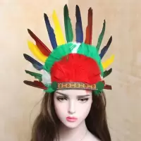彩色头带 民族风非洲鼓印第安头戴羽毛头带表演舞会道具头饰鸵鸟毛头带头箍