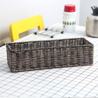 棕色无隔断 卫生间浴室收纳盒洗手台洗漱用品沐浴露篮子防水仿藤编织收纳筐