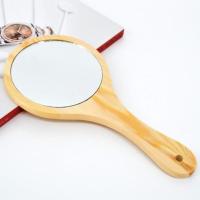 原木色镜子[小号] 纹绣简单镱子圆镜子化妆镜复古随身木柄手持便携简约大号圆形生活