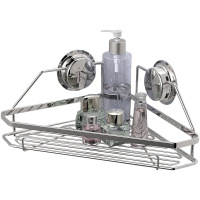 亮银色 嘉宝吸盘三角架浴室置物架 免打孔不锈钢转角架吸壁式 卫生间收纳