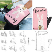 PU皮革加绒加棉-粉色兔先生 均码 电动车手套冬季保暖棉把套电瓶车防寒防风加厚防水骑行摩托车手套
