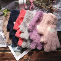 混色不挑颜色随机 均码 韩国ins触屏手套女加厚爱心露两指学生保暖半指仿貂绒毛线青年