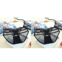 2条装(黑+黑) M 80-109 4条装性感内裤女诱惑低腰棉裆蕾丝网纱刺绣三角裤火辣超薄少女夏