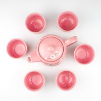 雪梅茶具 一壶4杯(粉红色) 年华大号陶瓷茶具套装特价家用日式茶具功夫茶花雪梅壶水壶茶杯