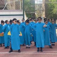 蓝色衣服 100 儿童相声服大褂扇子舞蹈男女童幼儿园快板说书人演出