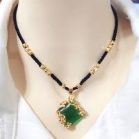 黑绳-绿猫眼石(R64) 项链绳女吊坠挂绳高档手工编织镀金挂件生日礼物毛衣链不掉色首饰