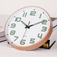 175玫瑰金框+收藏送电池挂钩 12英寸(直径30厘米) 夜光挂钟客厅家用静音时钟墙上免打孔挂表创意简约大气石英钟表