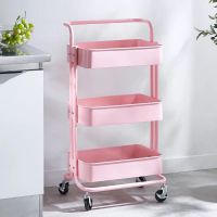 粉色 宜家同款精简19小推车置物架厨房落地卧室客厅多层带轮