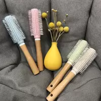 木柄卷发梳一把装 马卡龙圆滚梳卷发梳滚筒梳子卷发直发圆梳防静电耐热滚梳卷发木梳