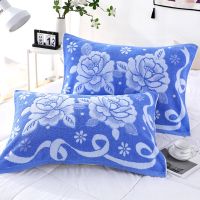 无念飘带牡丹蓝色2条装 一对装棉老式毛圈枕巾成人结婚庆毛巾式单人高档枕头巾52*75cm