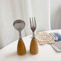 木柄笑脸-勺子 ins风不锈钢创意笑脸木柄西餐餐具可爱水果叉子甜品汤勺套装道具