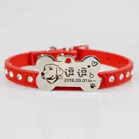 红项圈+银骨头 XXS: 25*1.5 CM 宠物狗牌项圈狗激光刻字泰迪比熊挂牌项圈小猫项圈狗狗用品