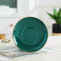 金边孔雀绿-圆碟 欧式陶瓷咖啡杯碟套装花茶水杯带勺家用小奢华金边简约创意下午茶