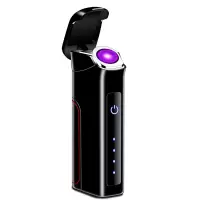 旋转电弧黑色[自带一个电池] 旋转火焰指纹感应可换电池电弧打火机USB充电防风点烟器创意男潮