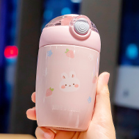 呆呆兔 送杯刷 迷你儿童保温杯带吸管矮幼儿园小号容量水杯女孩便携小巧大肚杯子