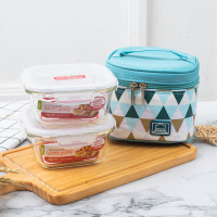 方500ml+方500ml蓝色包无分隔 乐扣乐扣玻璃饭盒保鲜便当微波炉加热分隔上班族套装LLG991CS102